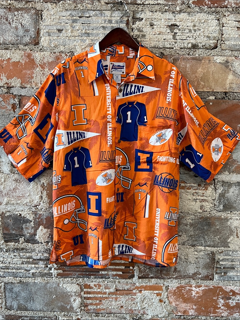 Reyn Spooner University of Illinois Orange All-Over Print Short-Sleeve Shirt Med